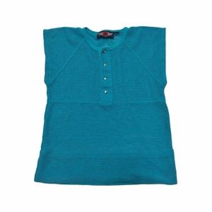 Y2K Teal Turquoise Blue Crochet Capsleeve Top Swim Coverup Size M L